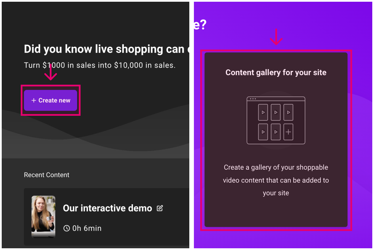 Click "create new" and select "Content Gallery"