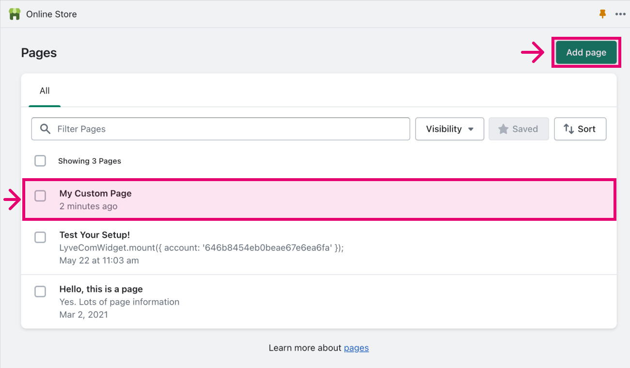 Select of create a new page