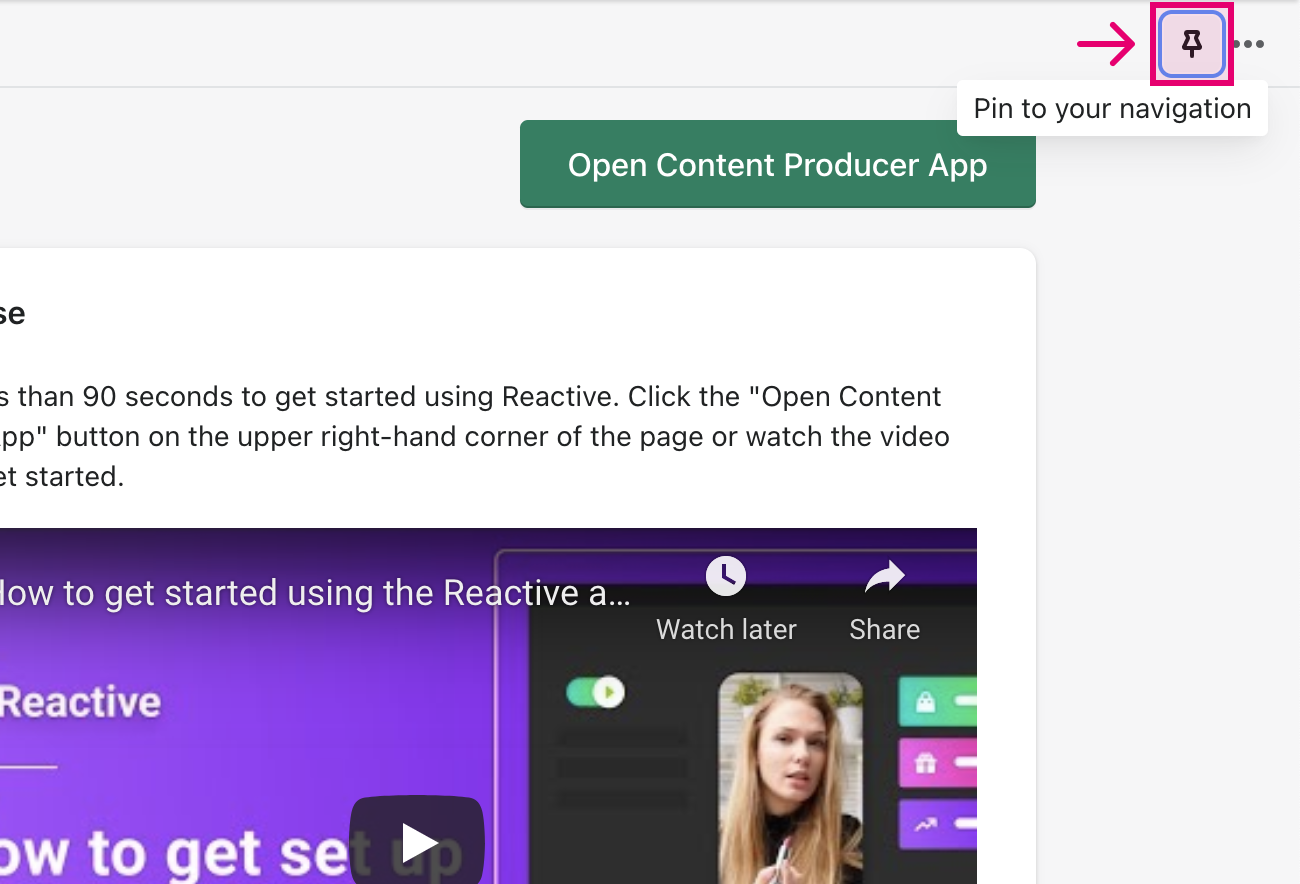 Pin Reactive to the sidebar