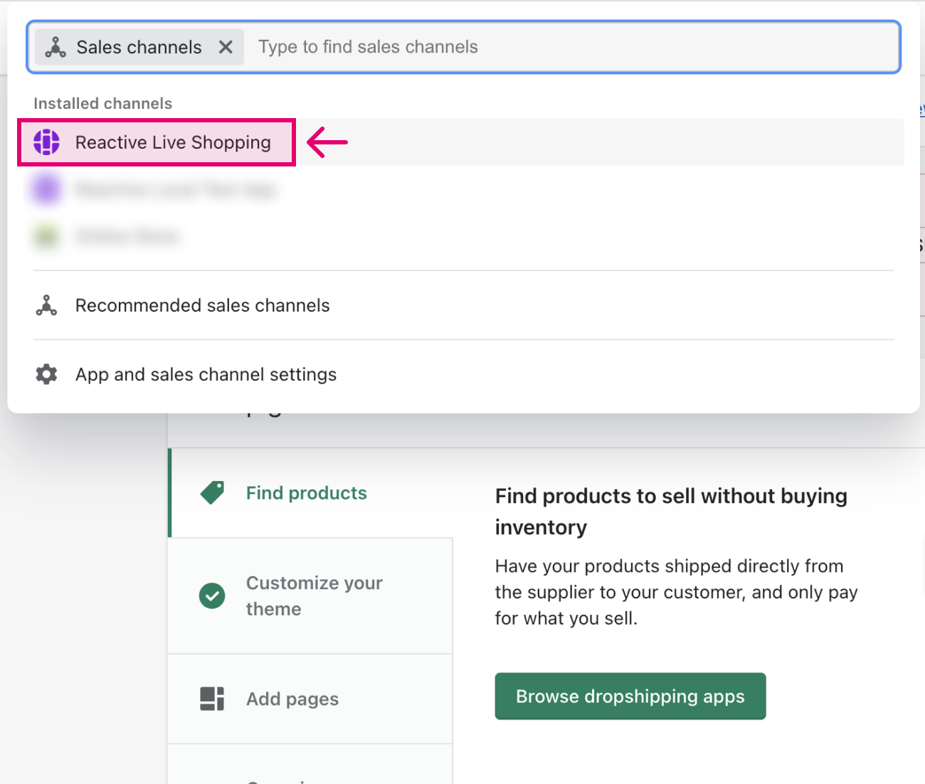 Select Reactive from the sales channel list
