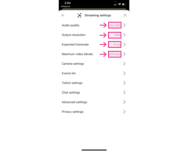 Update output settings