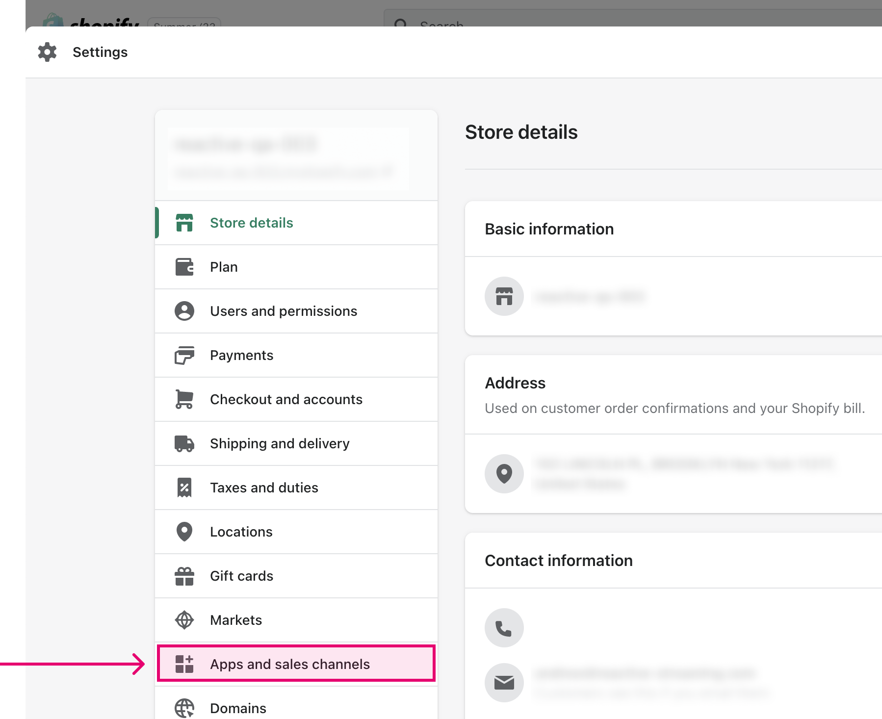 select apps and sales channels