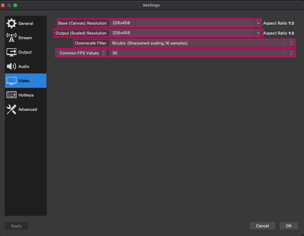 Update video settings