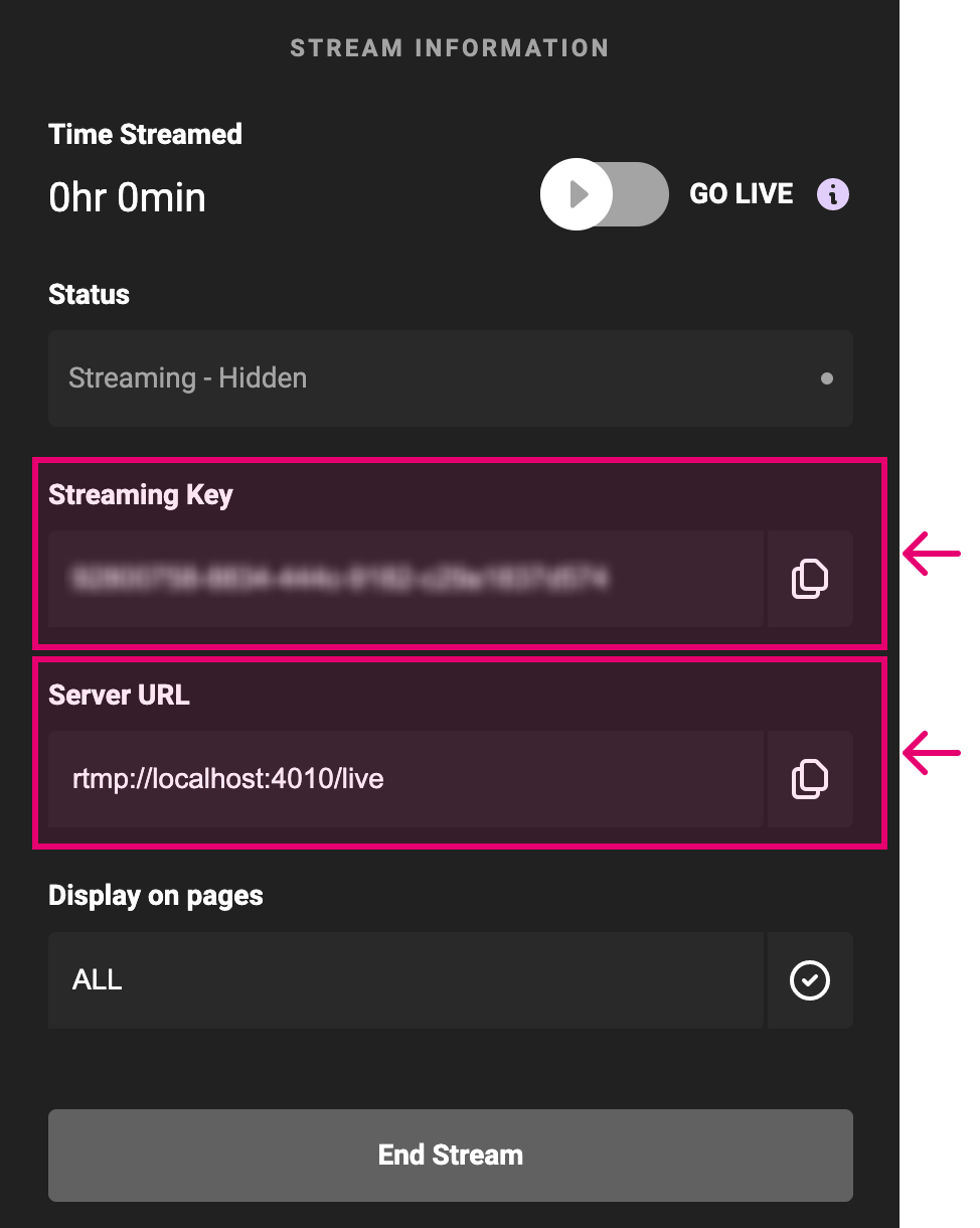Stream Key and Server URL